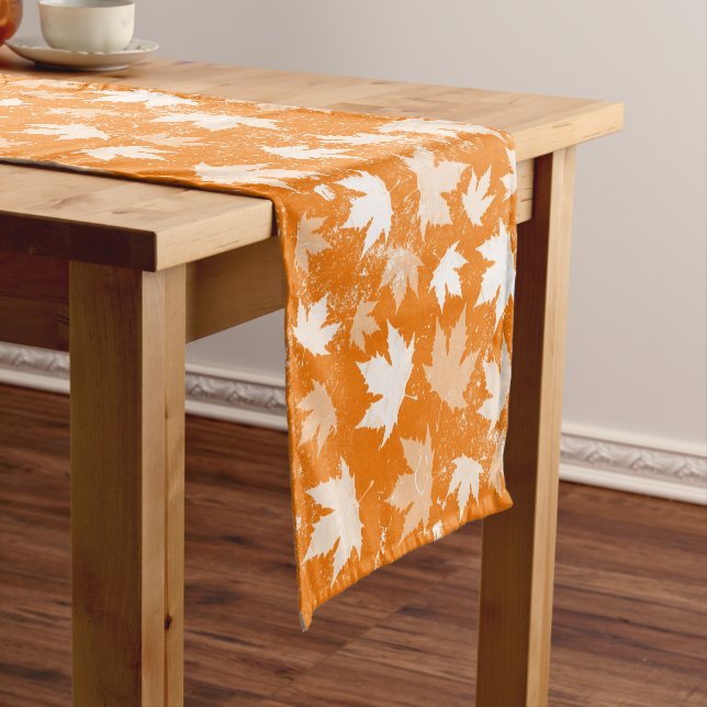 Rustic Autumn Fall Leaves Pattern Short Table Runner (In Situ)