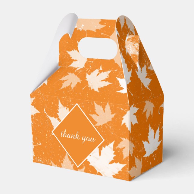 Rustic Autumn Fall Leaves Pattern Thank You Favor Box (Front Side)