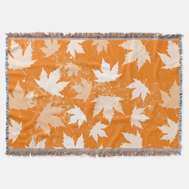Rustic Autumn Fall Leaves Pattern Throw Blanket (Front)