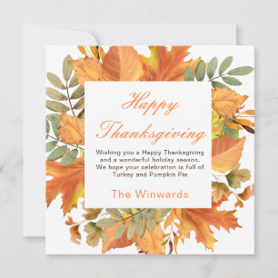 Rustic Autumn Fall Leaves Square Thanksgiving Card