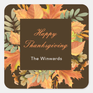 Rustic Autumn Fall Leaves Square Thanksgiving  Square Sticker