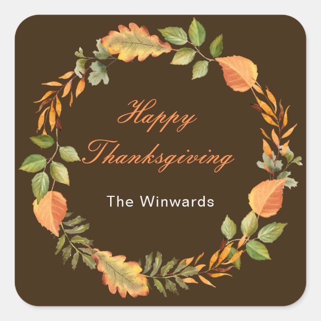 Rustic Autumn Fall Leaves Square Thanksgiving  Square Sticker (Front)