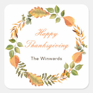 Rustic Autumn Fall Leaves Square Thanksgiving  Square Sticker