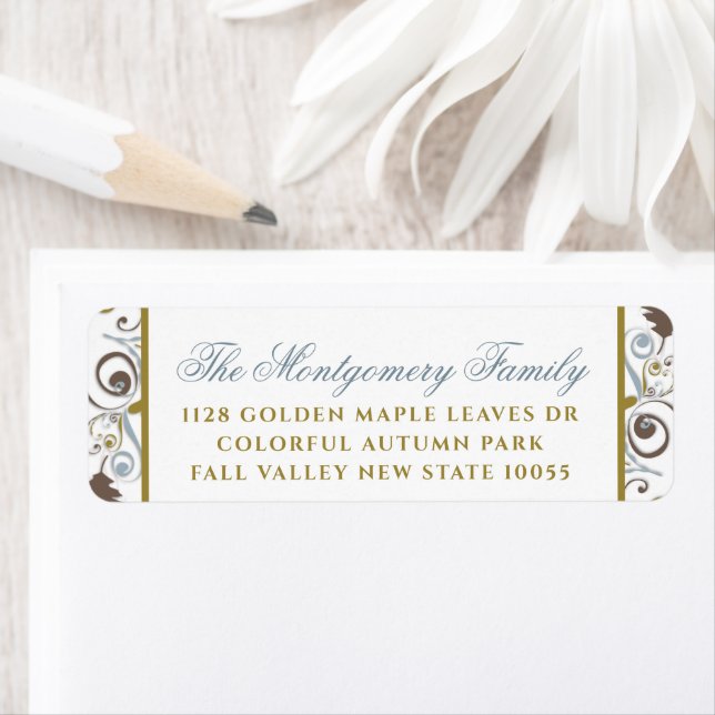 Rustic Autumn / Fall Leaves Swirls Holiday Address (Insitu)