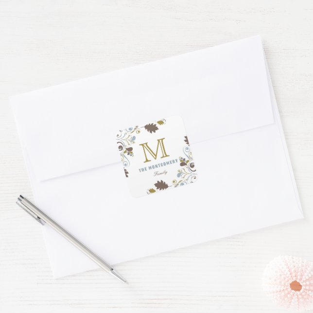 Rustic Autumn / Fall Leaves Thanksgiving Holiday Square Sticker (Envelope)