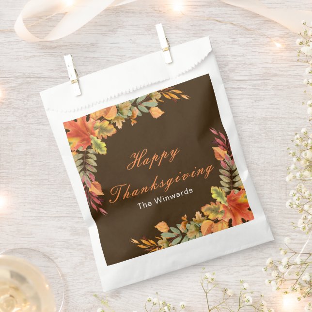 Rustic Autumn Fall Leaves Thanksgiving Party Favour Bag