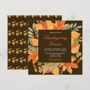 Rustic Autumn Fall Leaves Thanksgiving Party Invitation