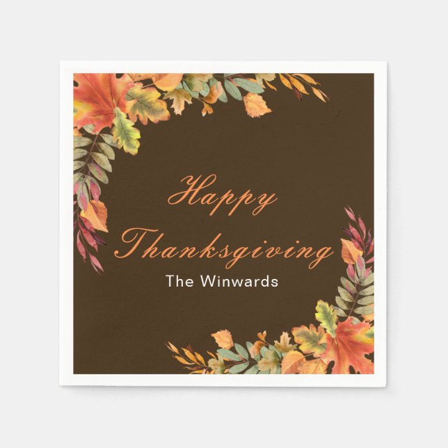 Rustic Autumn Fall Leaves Thanksgiving Party Napkin (Front)