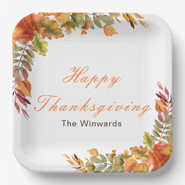 Rustic Autumn Fall Leaves Thanksgiving Party Paper Plate (Front)