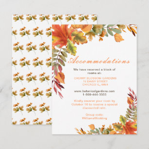 Rustic Autumn Fall Leaves Wedding Accommodations Enclosure Card