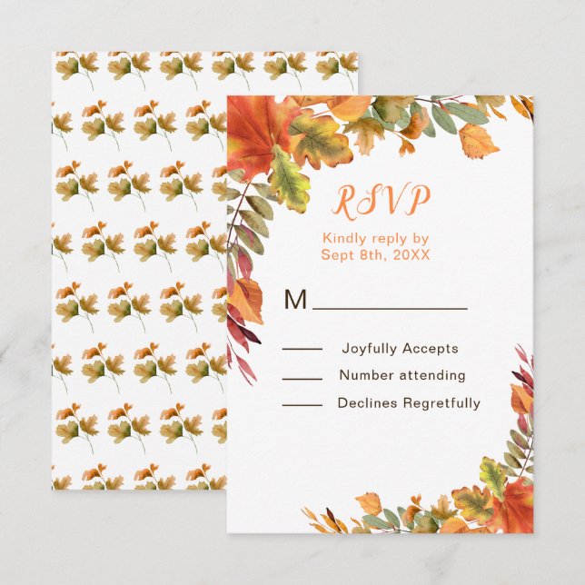 Rustic Autumn Fall Leaves Wedding Reception RSVP Card (Front/Back)