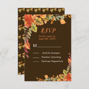 Rustic Autumn Fall Leaves Wedding Reception RSVP Card