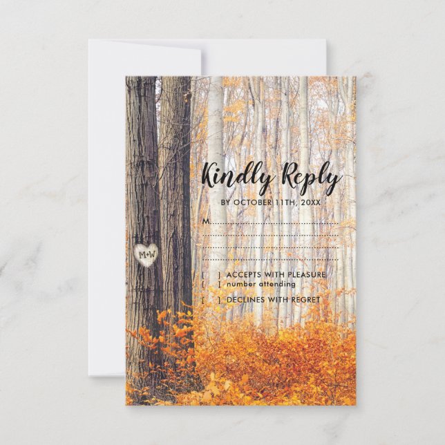 Rustic Autumn Fall Leaves Wedding RSVP Card (Front)
