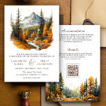 Rustic Autumn Fall Mountain Forest QR Code Wedding Invitation<br><div class="desc">Amaze your guests with this all in one forest theme wedding invite featuring beautiful mountains and pine trees with QR code for online RSVP. Simply add your event details on this easy-to-use template to make it a one-of-a-kind invitation.</div>