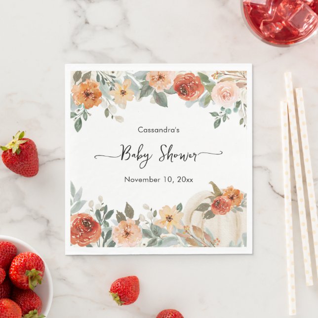 Rustic Autumn Fall Pumpkin Baby Shower Napkin (Insitu)