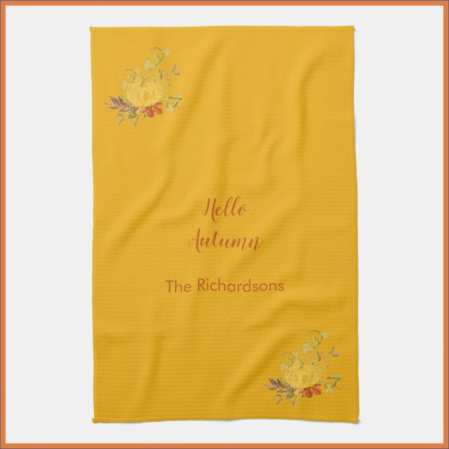Rustic Autumn Fall Pumpkin Colour Kitchen Towel (Creator Uploaded)