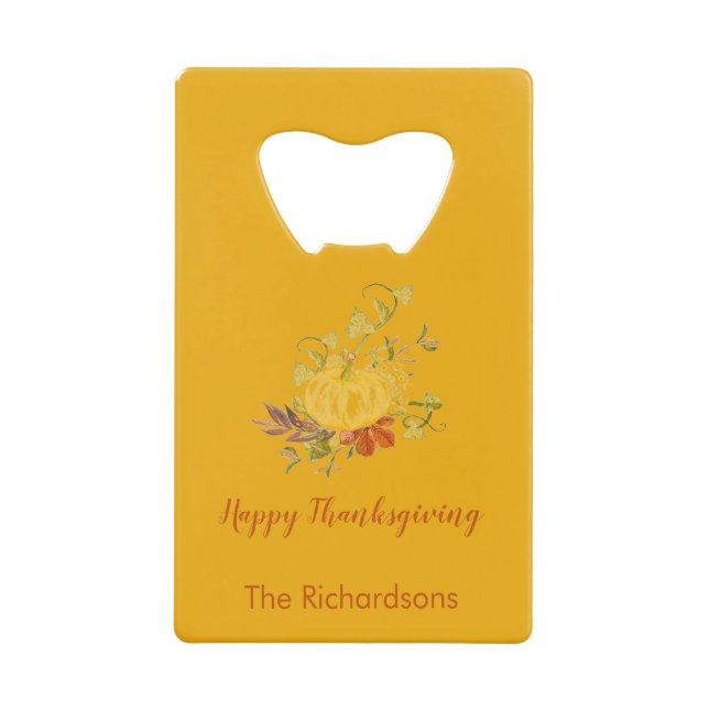 Rustic Autumn Fall Pumpkin Colour Thanksgiving Credit Card Bottle Opener (Front)