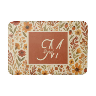 Rustic Autumn fall vibes & Floral Monogram Bath Mat
