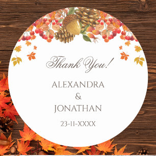 Rustic Autumn Fall Wedding Thank You Classic Round Sticker