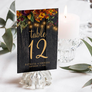 Rustic autumn fall wood wedding table number