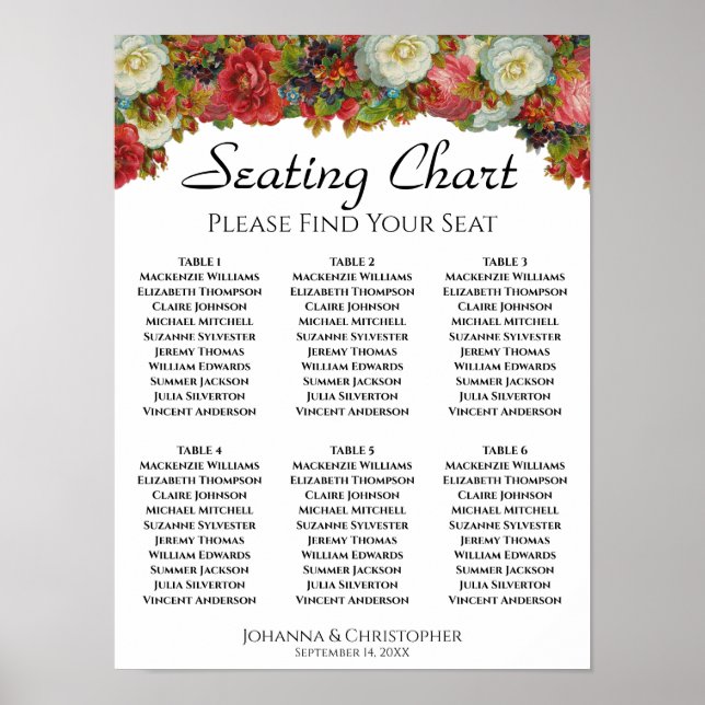 Rustic Autumn Floral 6 Table Wedding Seating Chart (Front)