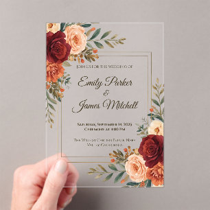 Rustic Autumn Floral Acrylic Wedding Invitation