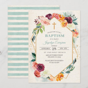 Rustic Autumn Floral Baptism Invitation