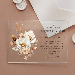 Rustic Autumn Floral Bouquet Wedding Acrylic Invitations