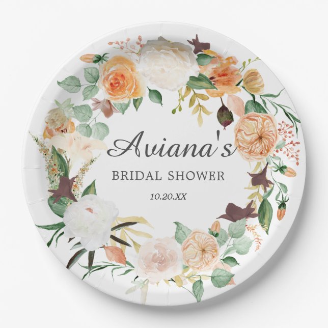 Rustic Autumn Floral Bridal Shower Paper Plate (Front)
