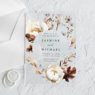 Rustic Autumn Floral Circle Frame Wedding Acrylic Invitations