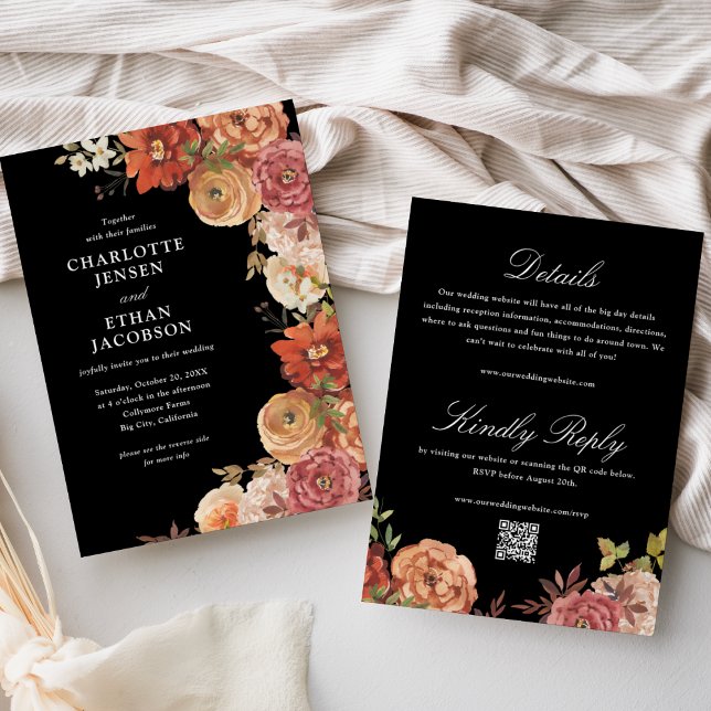 Rustic Autumn Floral Double Sided Wedding  Invitation (Creator Uploaded)