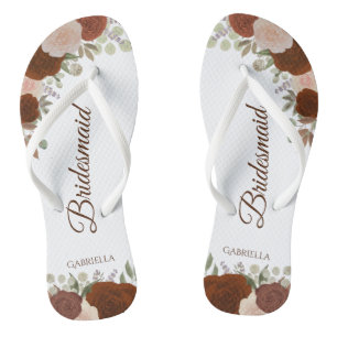 Rustic Autumn Floral Elegant Bridesmaid Wedding Flip Flops