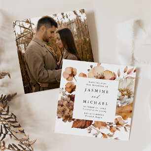 Rustic Autumn Floral Frame Square Photo Wedding Invitation