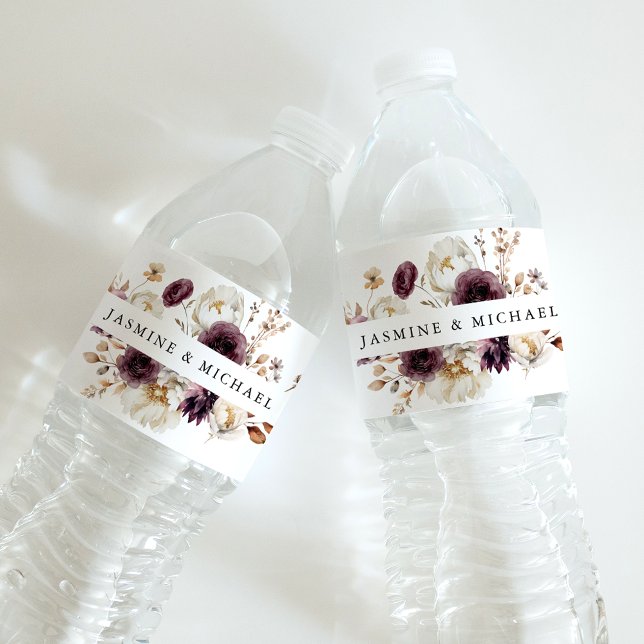 Rustic Autumn Floral Frame Wedding Water Bottle Label (Creator Uploaded)