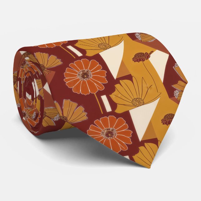 Rustic Autumn Floral Geometric Pattern (1) Tie (Rolled)
