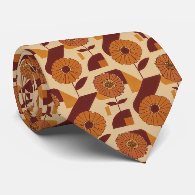 Rustic Autumn Floral Geometric Pattern (3) Tie (Rolled)