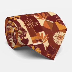 Rustic Autumn Floral Geometric Pattern (6) Tie