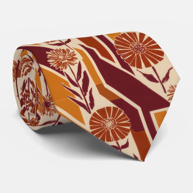 Rustic Autumn Floral Geometric Pattern (9) Tie (Rolled)