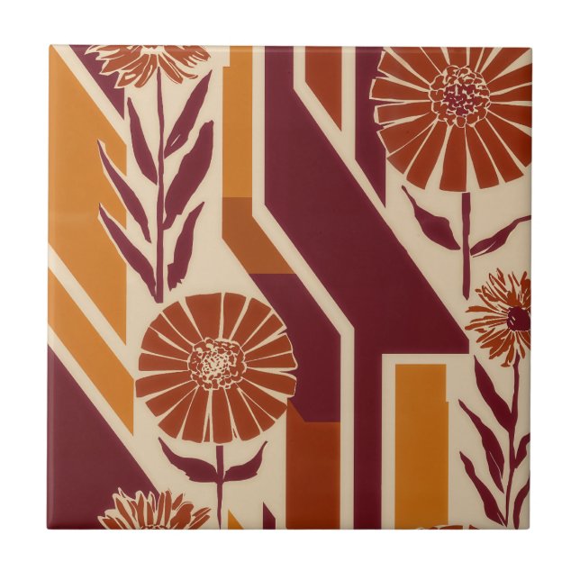 Rustic Autumn Floral Geometric Pattern (9) Tile (Front)