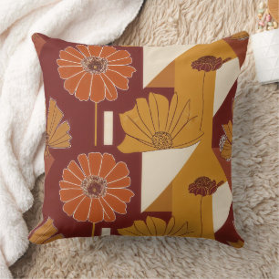Rustic Autumn Floral Geometric Pattern Throw Pillow