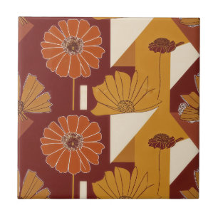 Rustic Autumn Floral Geometric Pattern Tile