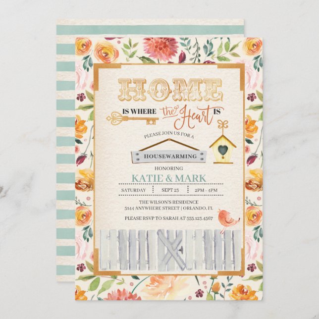 Rustic Autumn Floral Housewarming Invitation (Front/Back)