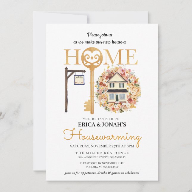 Rustic Autumn Floral Housewarming Invitation (Front)