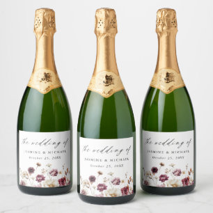 Rustic Autumn Floral Meadow Wedding Sparkling Wine Label