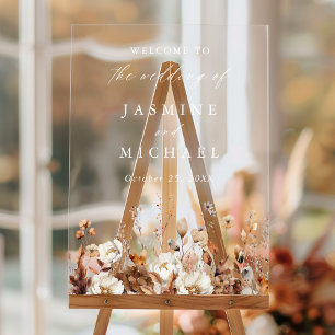 Rustic Autumn Floral Meadow Wedding Welcome Acrylic Sign