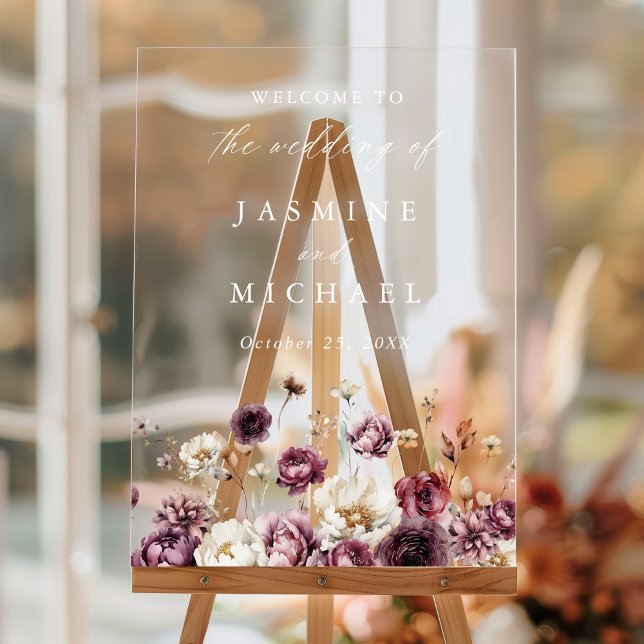Rustic Autumn Floral Meadow Wedding Welcome Acrylic Sign (Creator Uploaded)