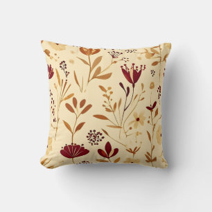 Rustic Autumn Floral Pattern Throw Pillow