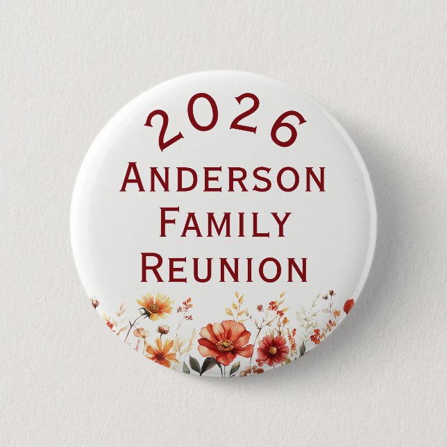 Rustic Autumn Floral Personalized Family Reunion 2 Inch Round Button (Front)
