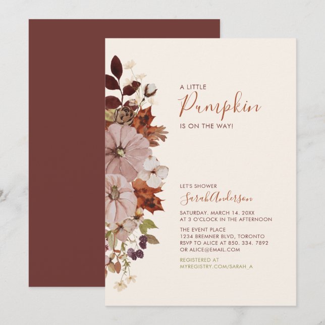 Rustic Autumn Floral Pumpkin Baby Shower Invitatio Invitation (Front/Back)