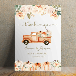 Rustic Autumn Floral Pumpkin Truck Thank You Card
